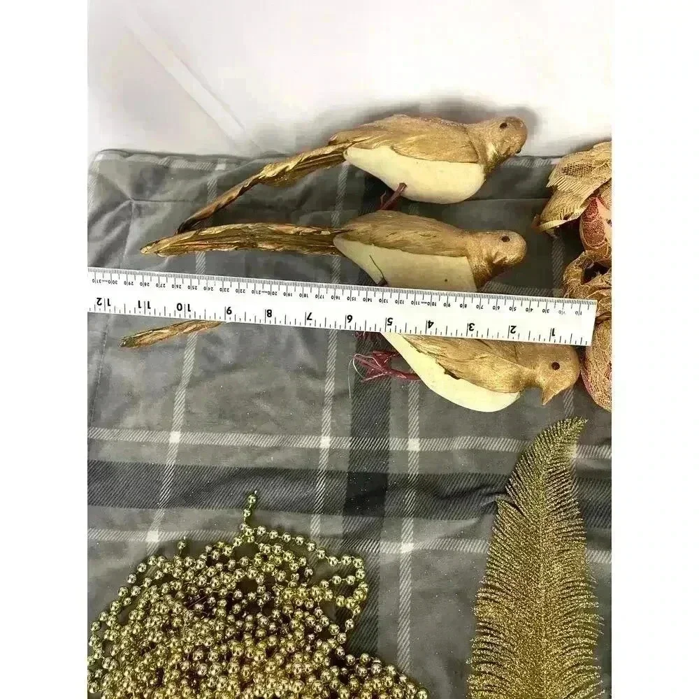 VTG 12x Christmas Decorations Gold Glitter Feathers‎ Feather Birds Ornaments